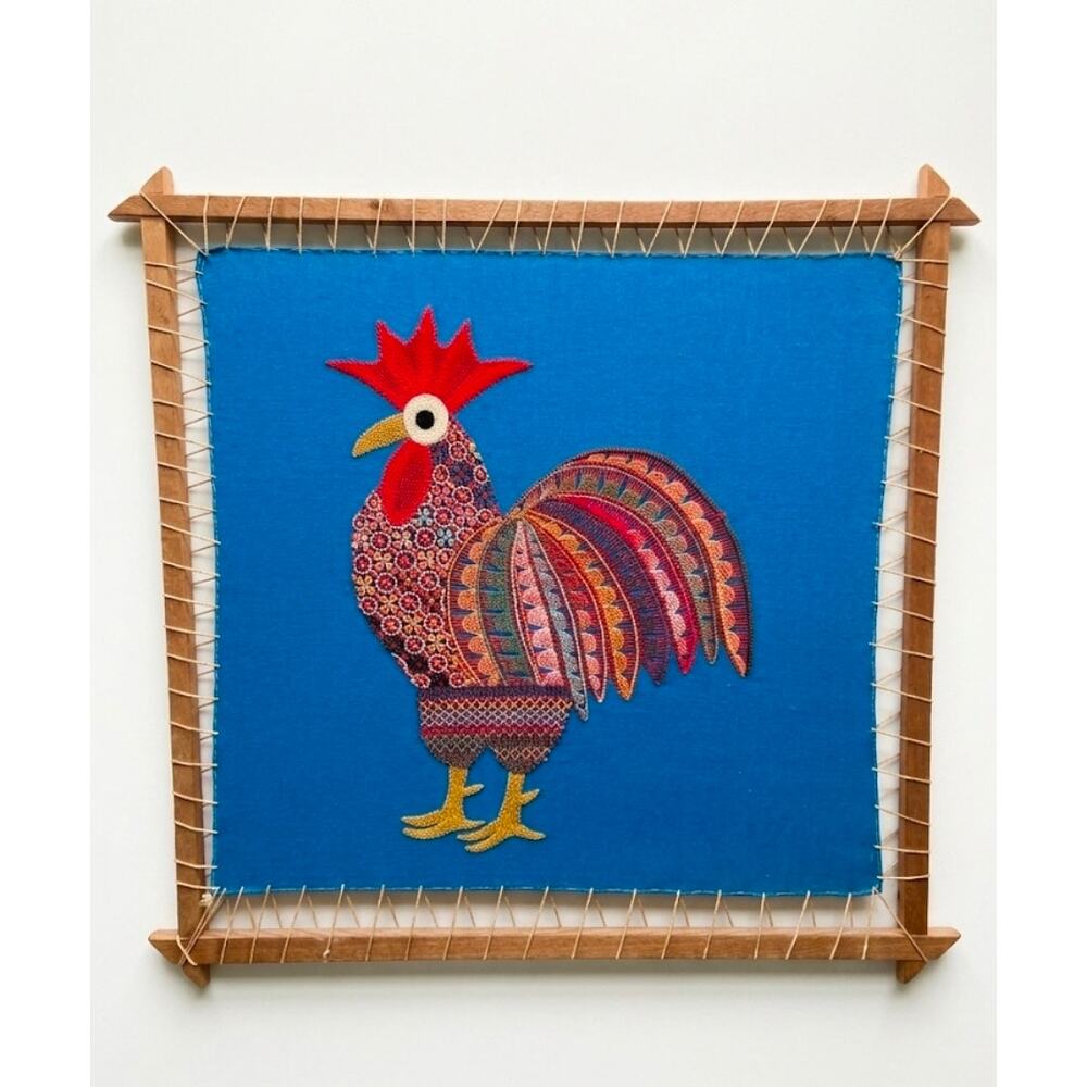 Ñandutí Lacework Rooster Art Wood Frame  Itauguá, Paraguay 20.5" X 20.5" Read